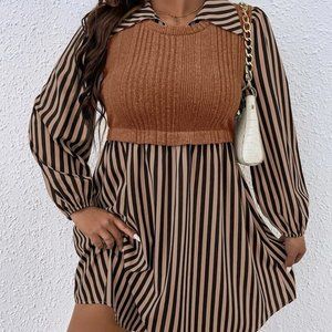 1X SHEIN Frenchy Plus Striped Print 2 In 1 Dress